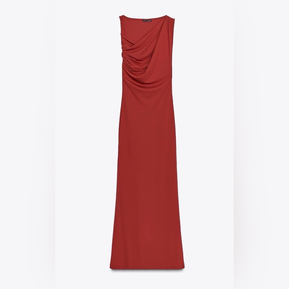 Zara Rust Red Draped Maxi Dress - Picture 3 of 7